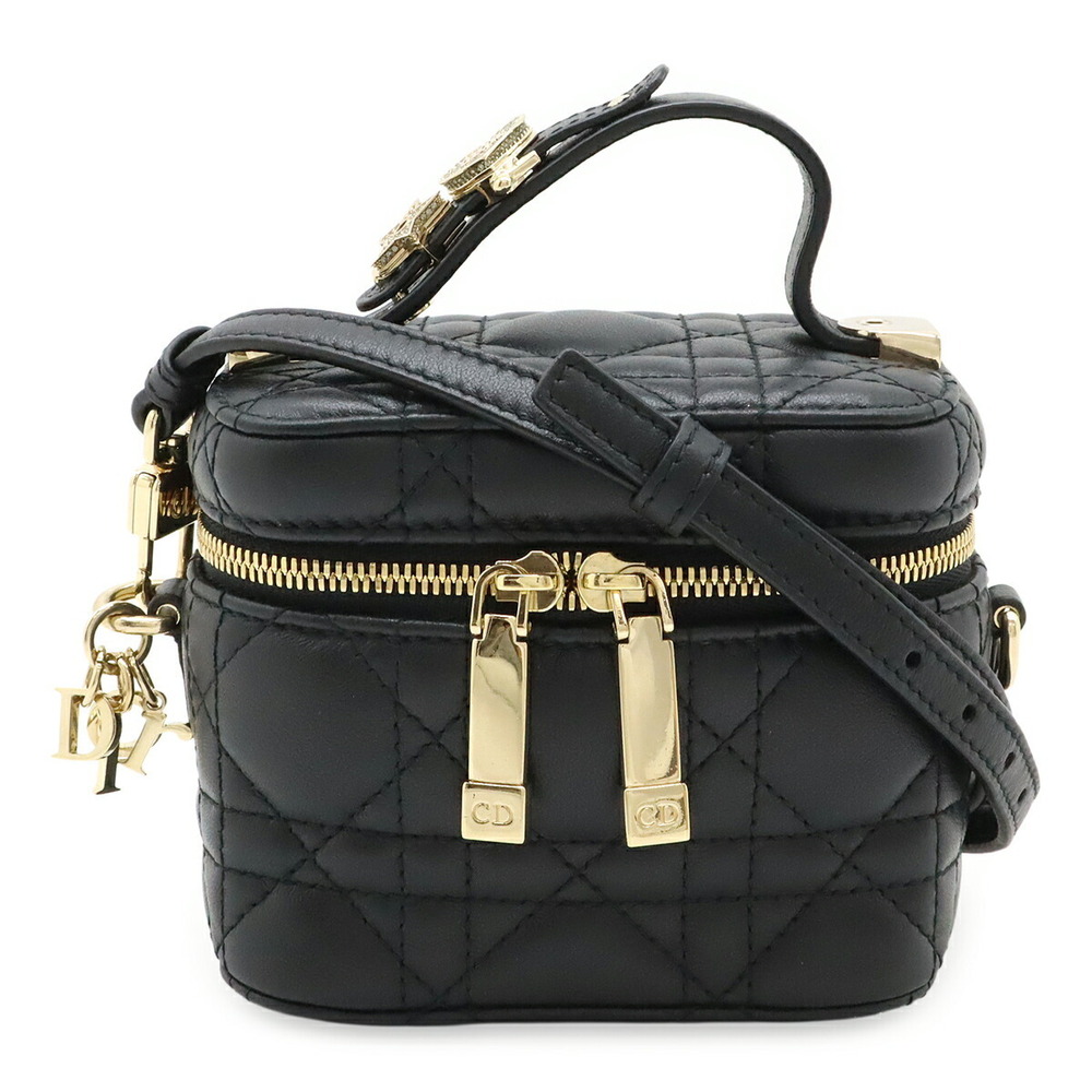Christian Dior Lady Dior Vanity Bag Shoulder Bag Black Leather Charm